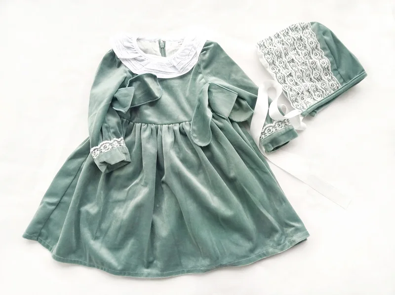 Испанское детское платье для маленьких девочек 2020 осенне зимние зеленые