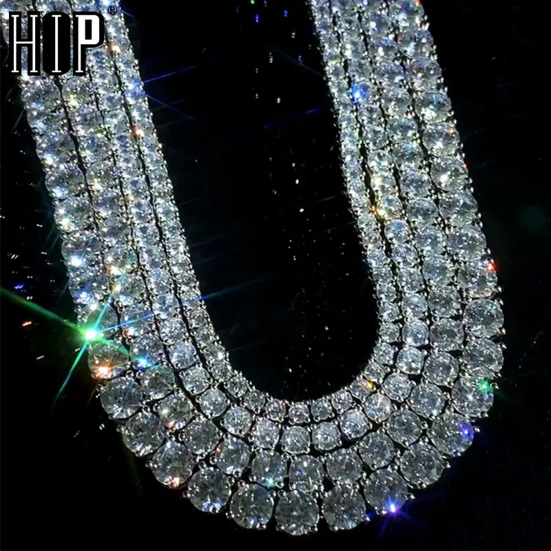 Collar De Cadena De Tenis Hop Iced Out De 4 Mm Para Hombre, Collar Con 1 Fila De Diamantes De Imitación, Gargantilla De Cristal Brillante Para Hombre, Joyería Comprar A Buen Precio