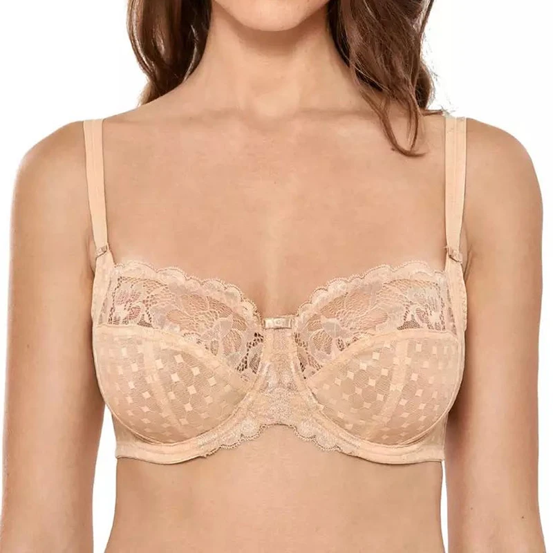 Women's Bras Full Coverage Non-Padded Underwire Lingerie Lace Support Unlined Sexy Bralette 36 38 40 42 D E F G H Black