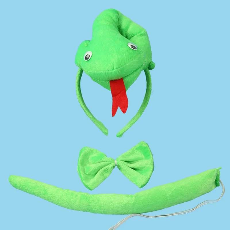 Animal 3D Green Snake Headband Bow Tail Halloween Party Performance Cosplay Prop 3Pcs for Child Adult Halloween Party Favor photo