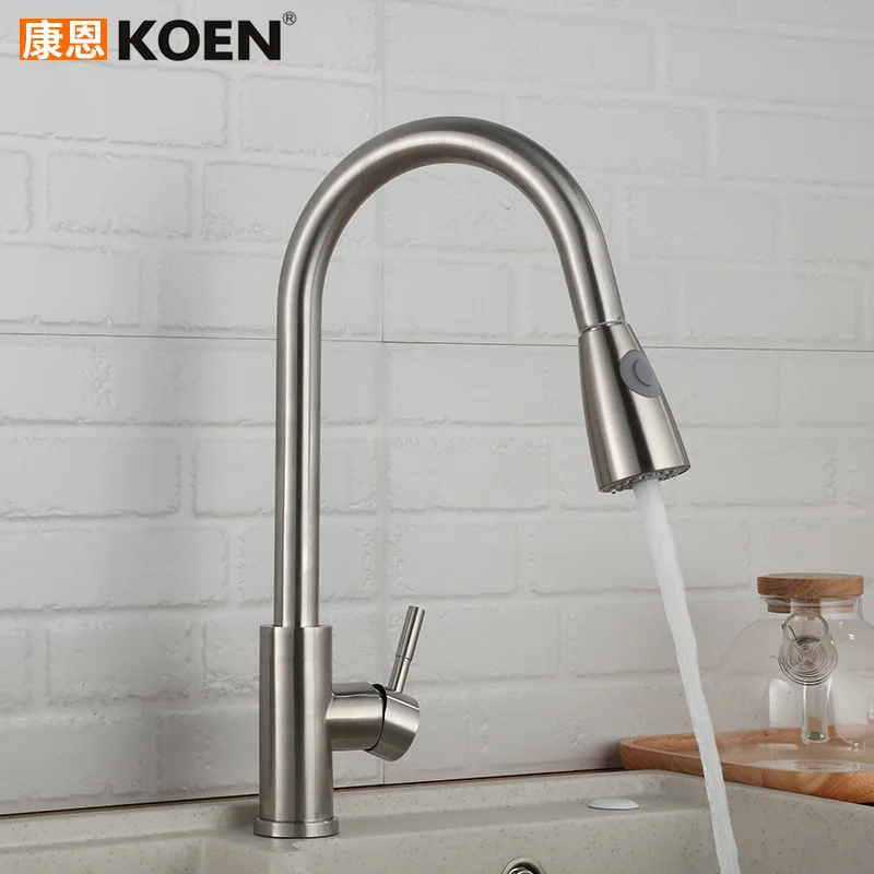 

Cross Border for 304 Stainless Steel Pulling Kitchen Faucet Hot And Cold Washing Basin Sink Tap