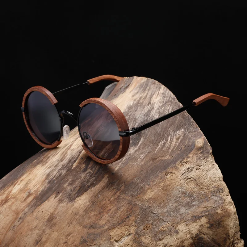 Новая мода ручной работы деревянные поляризованных солнцезащитных очков Для мужчин градиентные линзы серого цвета UV400 с круглым носком в ретро стиле Для женщин солнцезащитные очки с Чехол