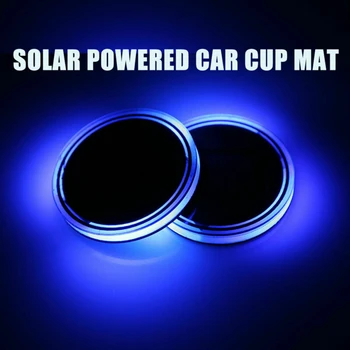 

2*Solar Cup Pad Car Accessories LED Light Cover Interior Decoration Lights Blue Waterproof Solar LED Light Cup Holder