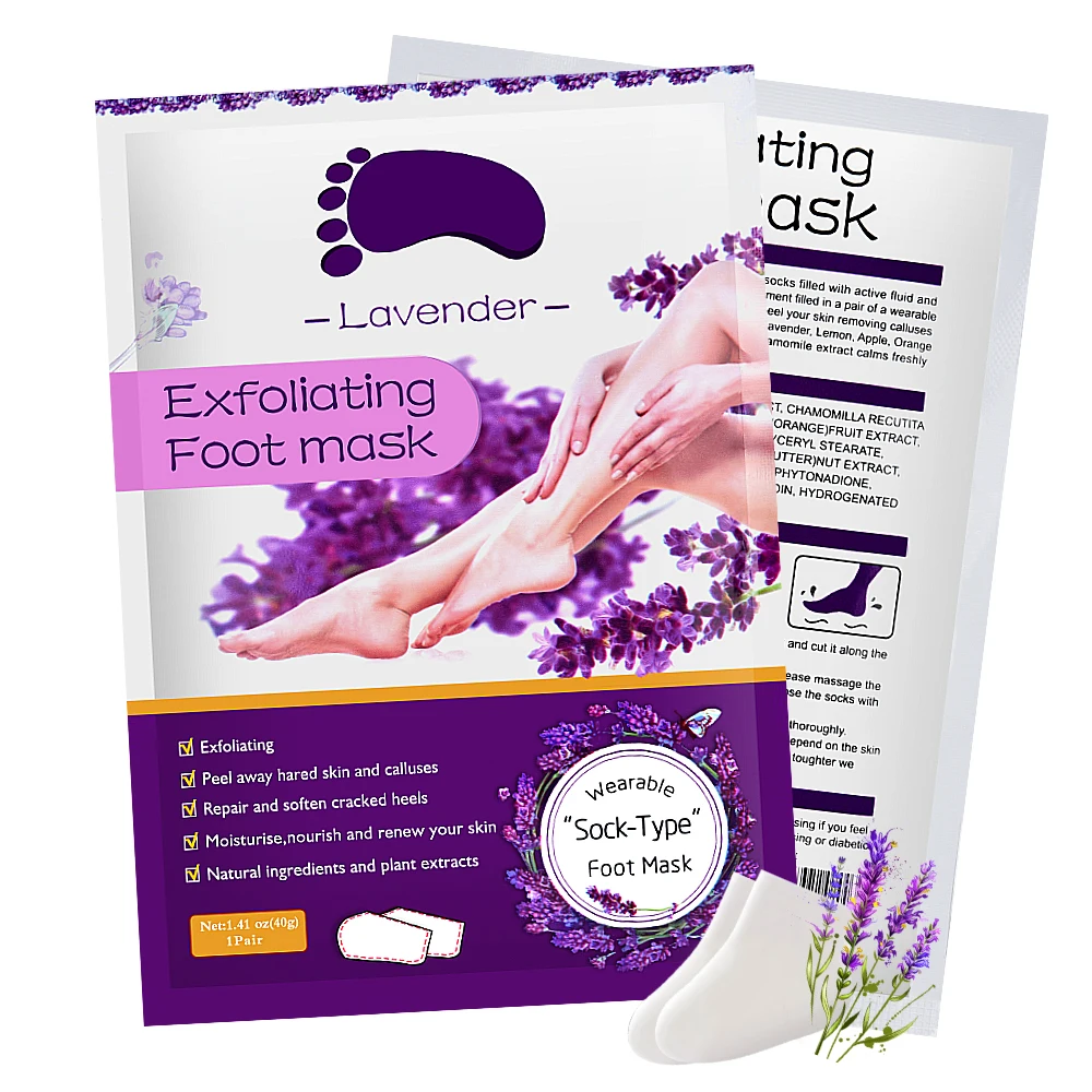 Lavender Foot Mask 1 пара/пакет отшелушивающая маска для ног носки пилинг для ног маска для удаления омертвевшей кожи отбеливающая анти-трещина гладкие носки с масками Уход за ногами - Цвет: Lavender Foot Mask