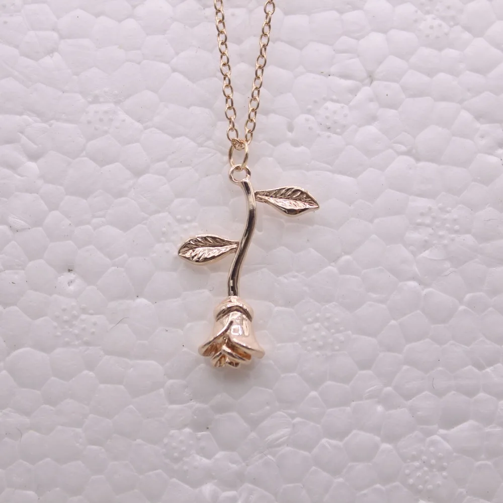 Розовое золото цвет ожерелье Длинная цепочка цветок розы кулон чокер для женщин стимпанк ювелирных изделий ожерелье s подарок
