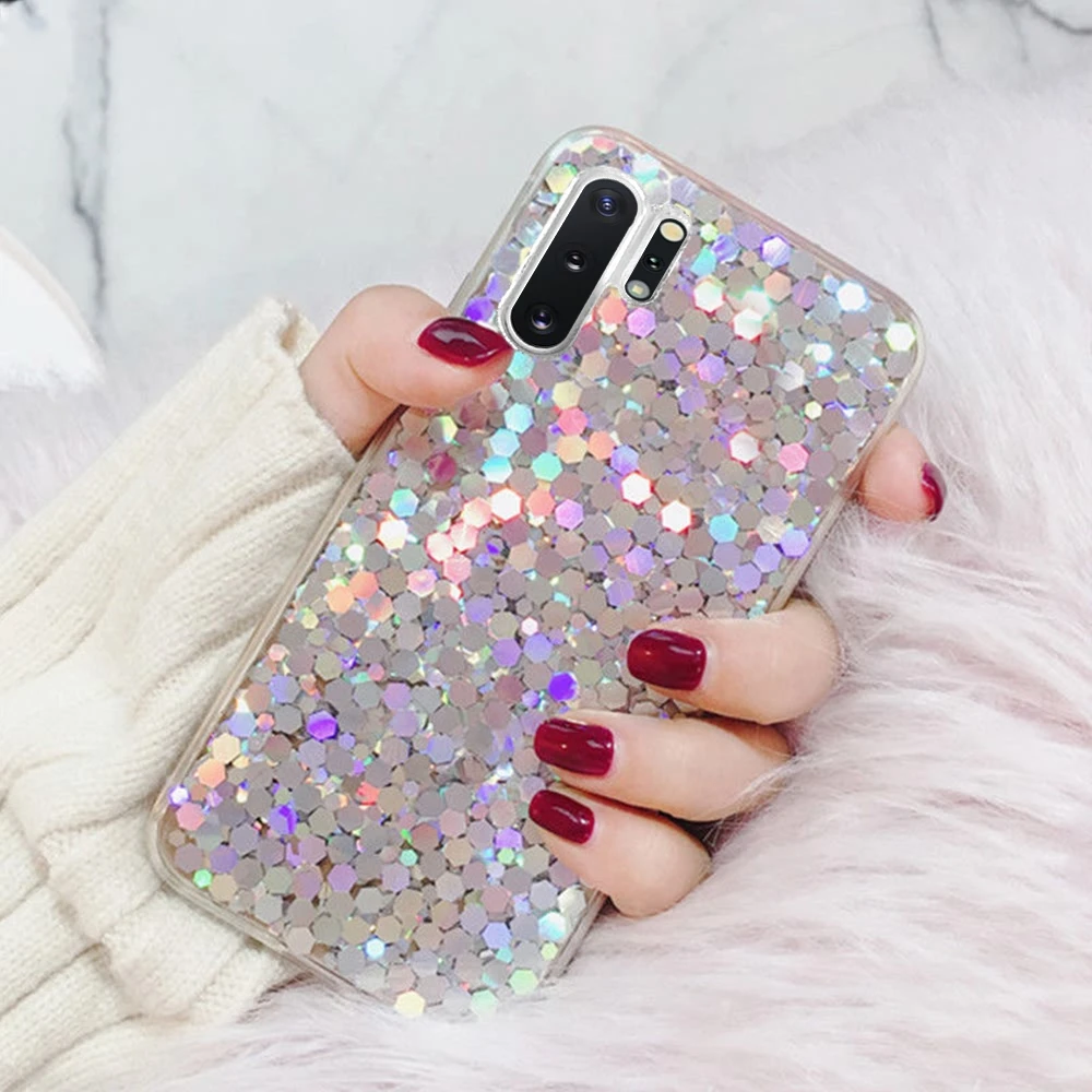 LLZ.COQUE Тонкий блестящий чехол для samsung Galaxy S7 Edge S8 S9 S10 Plus Note 10 Защитные Мягкие резиновые Стразы блестящая Обложка Капа