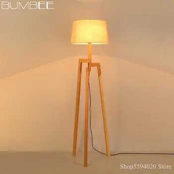 

Sale American Country Solid Wood Floor Lamp Bedroom Bedside Lights Tripod Simple Modern Living Room Floor Lamp Luminaria De