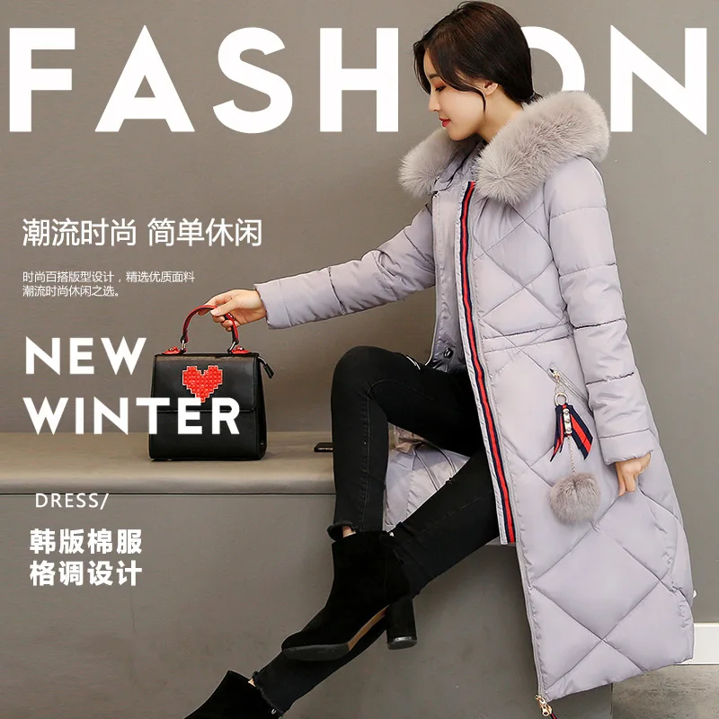 

2019 Winter New Style Korean Style Long Cotton-padded Clothes Student Slim Fit Slimming Large Fur Collar down Jacket Cotton-padd
