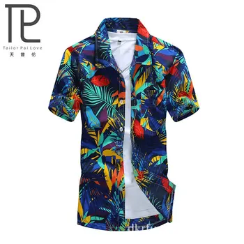 

Summer Men's Beach Shirt Short Sleeve Floral Print Hawaiian Style Casual Beach Shirt Quick Dry Large size Men Holiday Shirt