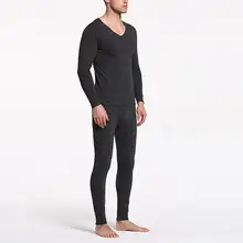 Мужской повседневный комплект термобелья, Средний Воротник, чистый цвет, теплый костюм, зимний сексуальный плотный термобелье, топ и штаны, sitka