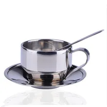 Европейская кофейная чашка из нержавеющей стали, блюдце и ложка, набор из нержавеющей стали с двойными стенками, кофейная кружка