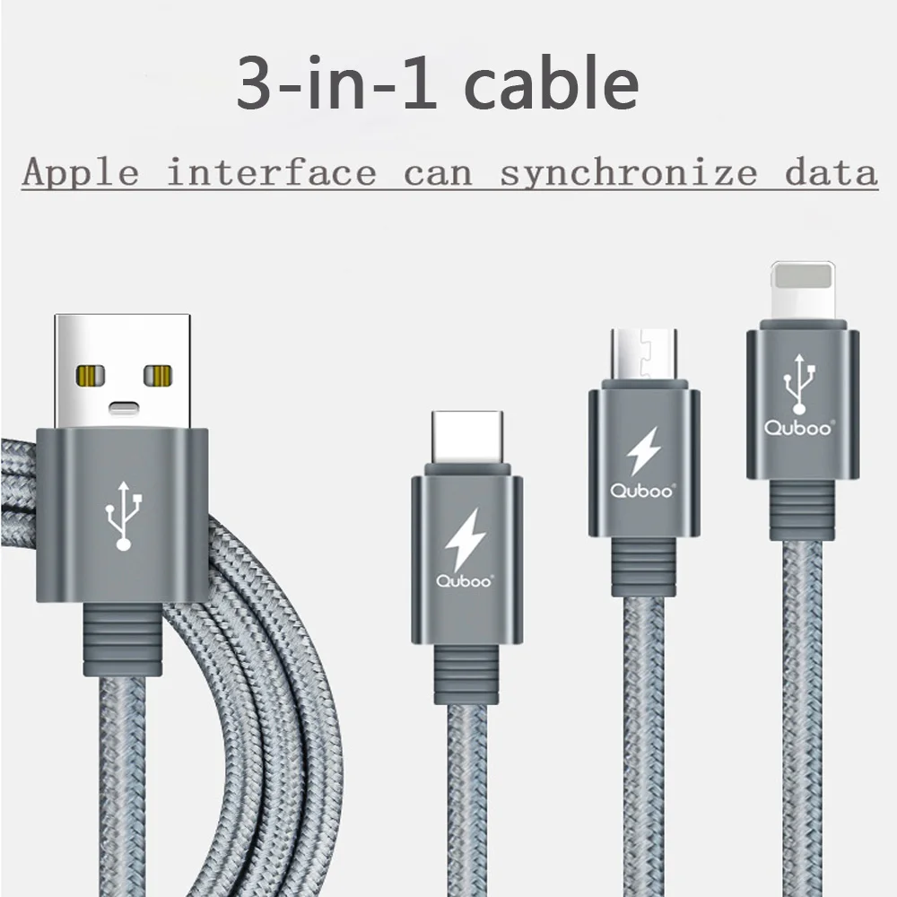 Кабель USB для быстрой зарядки 3 в 1 шнур зарядный кабель Micro Type-C Нейлоновый Шнур iPhone