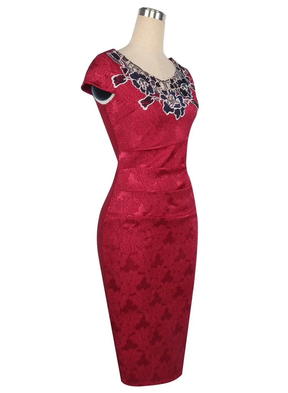 Goede Bourgondië Cocktail Jurken Knie Lengte 2019 Elegante Bloem Korte Formele Party Gown Hals Mouwloze robe Coctail