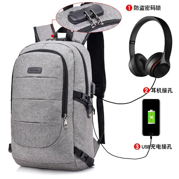 

New Style Canvas Anti-Theft Backpack USB Charging Knapsack Belt Password Lock Large Capacity Computer Bag Business Travel Bag