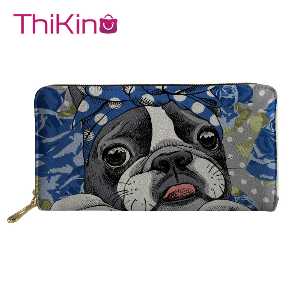 Длинный кошелек на молнии для телефона Thikin Boston Terrier держатель карт розовый клатч