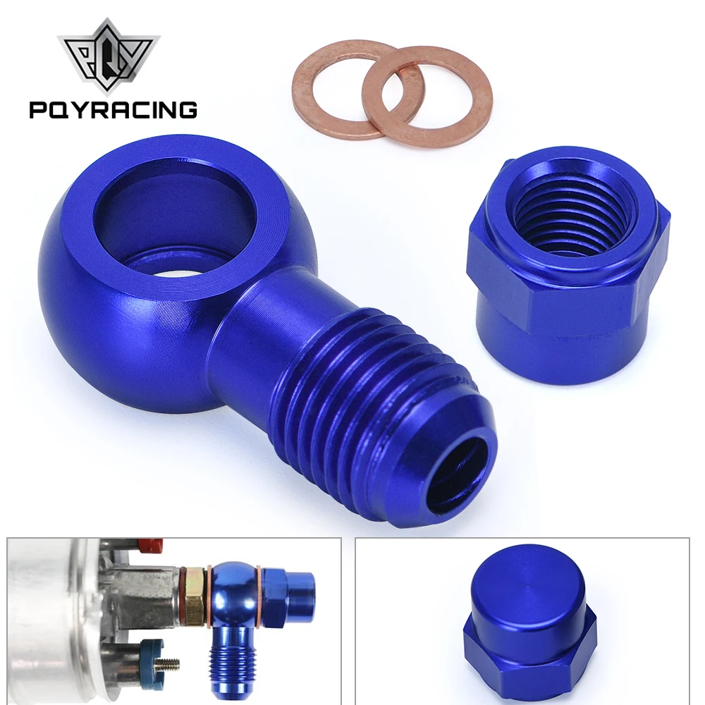 ALUMINUM BLUE 044 Fuel Pump AN6 to 12.5MM Outlet Banjo Adapter Fitting+Cap BLUE