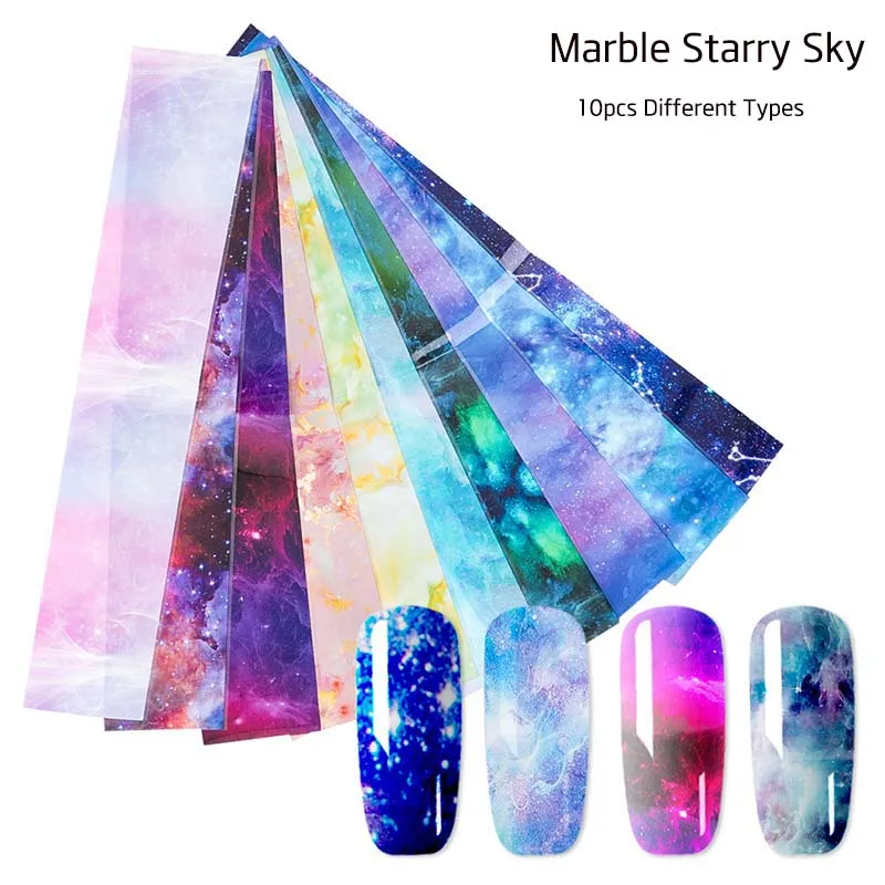 10 шт смешанные цветы наклейки для дизайна ногтей s голографическая звездное небо клейкая оберточная бумага переводная наклейка DIY стикер для ногтей