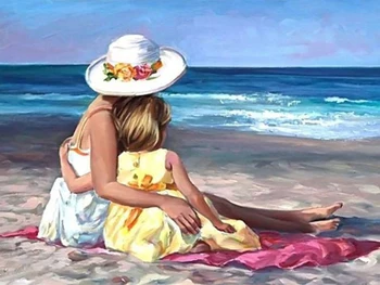 

5d Diy Diamond Embroidery full Round/Square Drill Diamond Painting Beach Mother And Daughter Cross Stitch kits Rhinestone gift