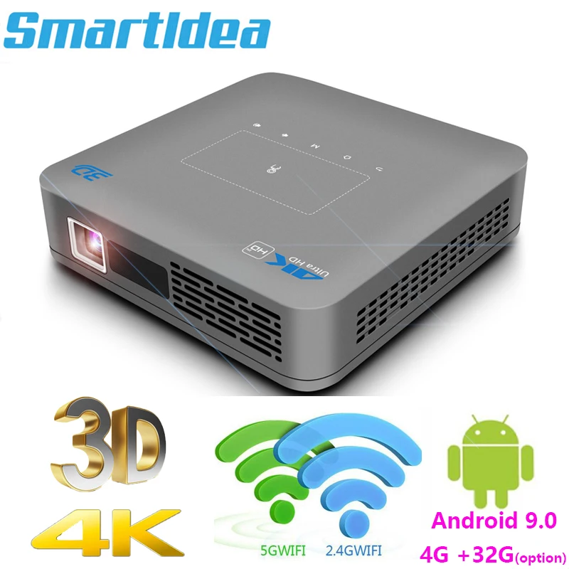 Smartldea P15 DLP 4K 3D проектор Android9.0 4G 32G высокая яркость дневной зум 5G Wi-Fi BT airplay видео