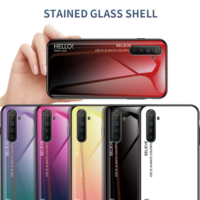 Realme XT чехол 6,4 дюймов роскошный мрамор закаленное стекло Мягкий ТПУ чехол противоударный телефон задняя крышка Realme X2 защитный чехол
