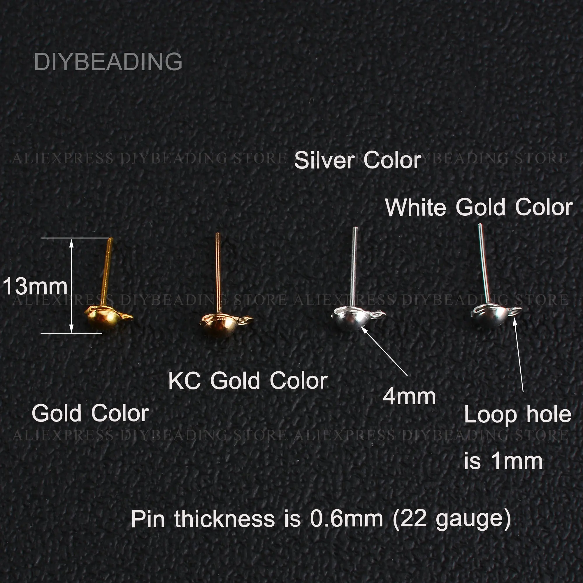 50-1000 Pcs Ball Stud Earring Post with Ring/Loop 4mm 6mm White Gold/KC Gold/Gold/Silver Plated Iron Dot Post for Earring Making