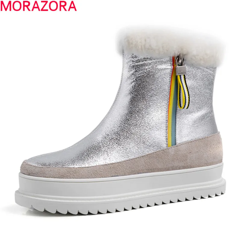 MORAZORA/ горячая распродажа; женские брендовые ботинки; модная Высококачественная женская обувь на платформе с круглым носком; Зимние ботильоны из натуральной кожи