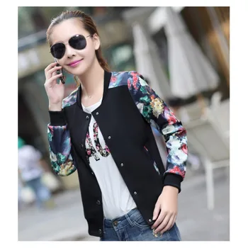 

Popular Women Jacket Brand Tops Flower Print Girl Casual baseball Zipper Bomber Button Thin Bomber Long Sleeves Coat Jackets
