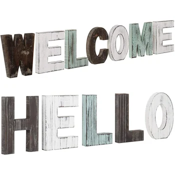 

Wooden Retro Letters Decor Wood Welcome Script Word Sign Wooden Words Sign Art Rustic Cursive Word Room Decoration Wall Hanging