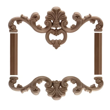 

Wood Carving Door Wood Applique Wood Decal Onlay Decor Retro Long Leaves Wooden Home Decoration Furniture Doors Cabinet Hot Sale