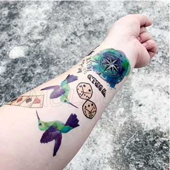 

Tattoo sticker map robin anchor compass rope playing cards wave arrow dice temporary tatto fake tatoo for kid girl man woman