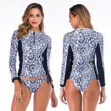 Sexy Two Piece Rashguard Long Sleeve Swimwear Summer Women Rash Guard For Swimming Surfing Beach Bathing Suits Surf Clothes 6607