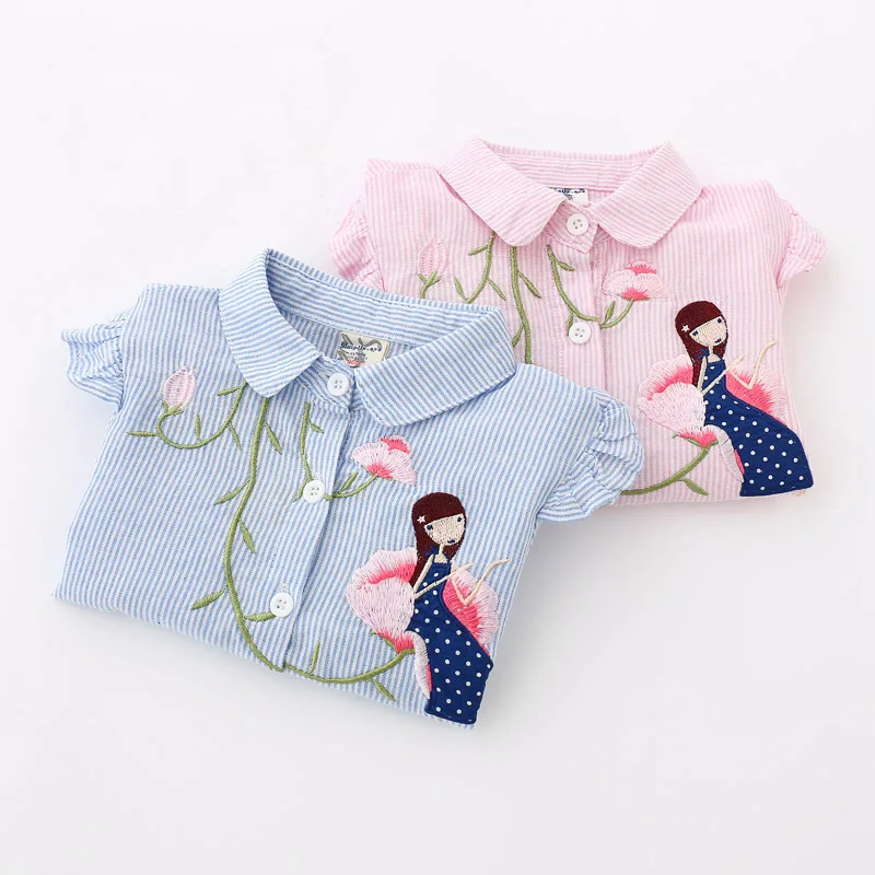 

Kids' Shirts Girls 2019 Spring New Style Korean-style Embroidered Children Stripes Children Long-sleeve Blouse Spring And Autumn