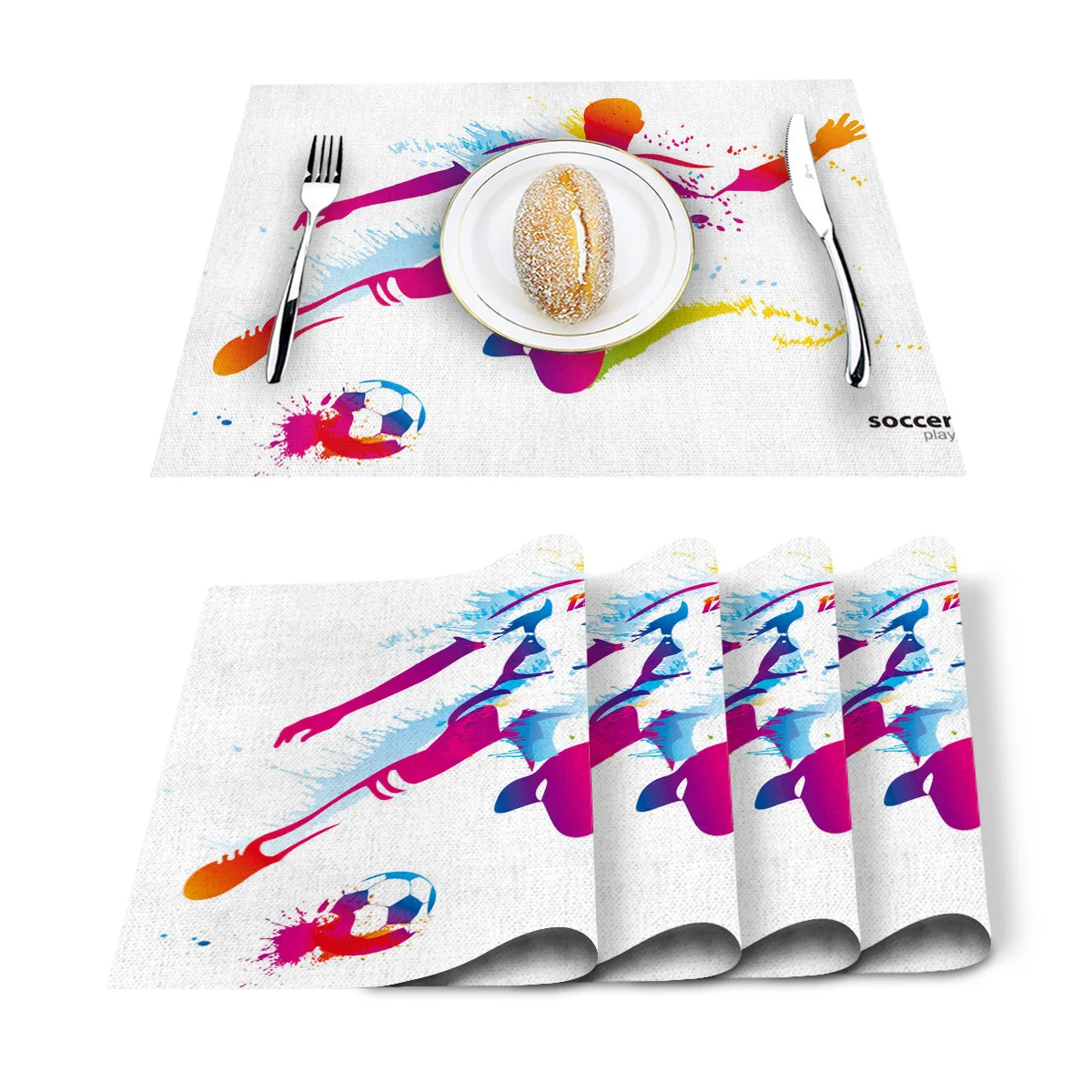 4/6pcs Placemats Red Purple Character Football Sport Dining Table Runner Place Mat in Kitchen Accessories Bar Coaster | Дом и сад