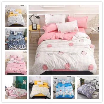 

Pink Pomegranate And White Plaid Printing Bedding Set Microfiber Soft Duvet Cover Set Single/Twin/Queen/King Size 4pcs