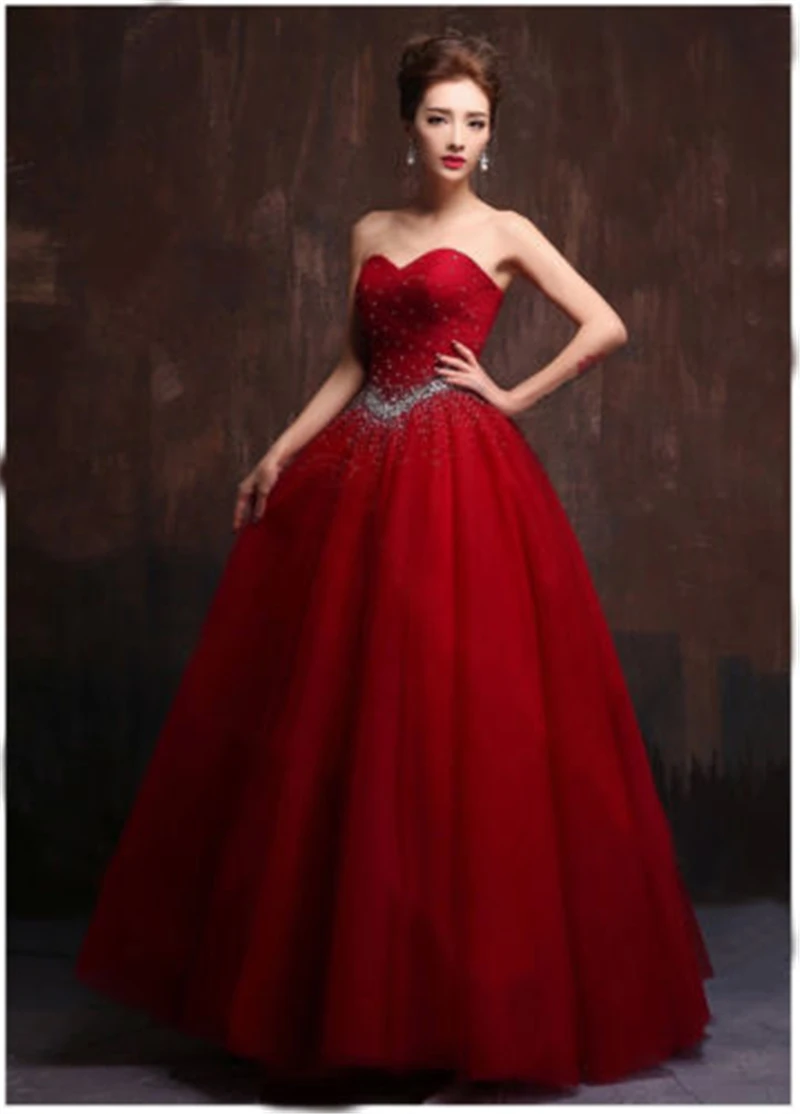 

2020 New Red Ball Gown Quinceanera Dresses Beading Lace Up Sweet 16 Dress Prom Party Gown Debutante Vestido De 15 Anos BM220