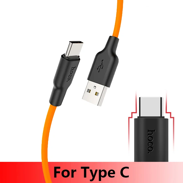 HOCO 1 м 2 м мягкий силиконовый USB кабель для iPhone 11 pro Max Type C кабель Micro кабель для Samsung USB C кабель - Цвет: orange for Type C