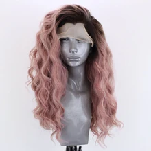 Харизма с эффектом деграде(переход от темного к черный/розовый Волнистые Синтетические волосы на кружеве парик термостойкие волокна волос 13x3 бесклеевой парик на сеточке боковая часть