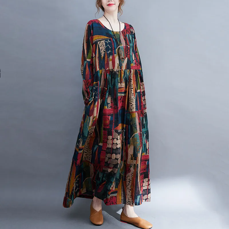 

long sleeve cotton vintage floral new in dresses for women casual loose summer spring summer autumn dress elegant clothing 2023