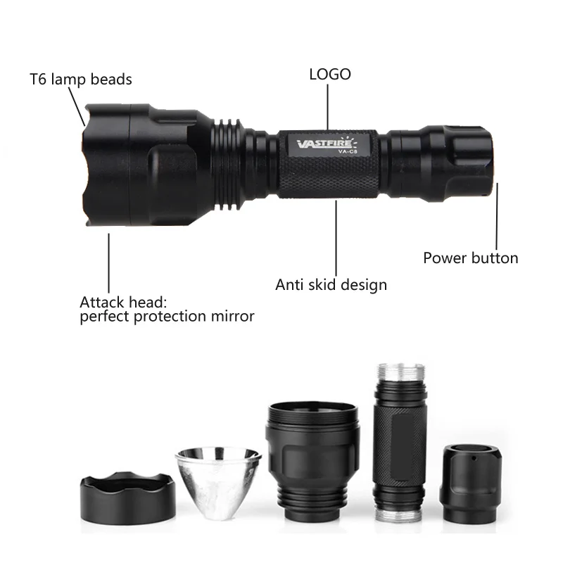 powerful led torch C8 XM-L Q5 T6 Tactical Hunting Flashlight Rifle Lantern Armas Light+Laser Dot Sight+Switch+20mm Rail Barrel Mount+18650+Charger best led torch