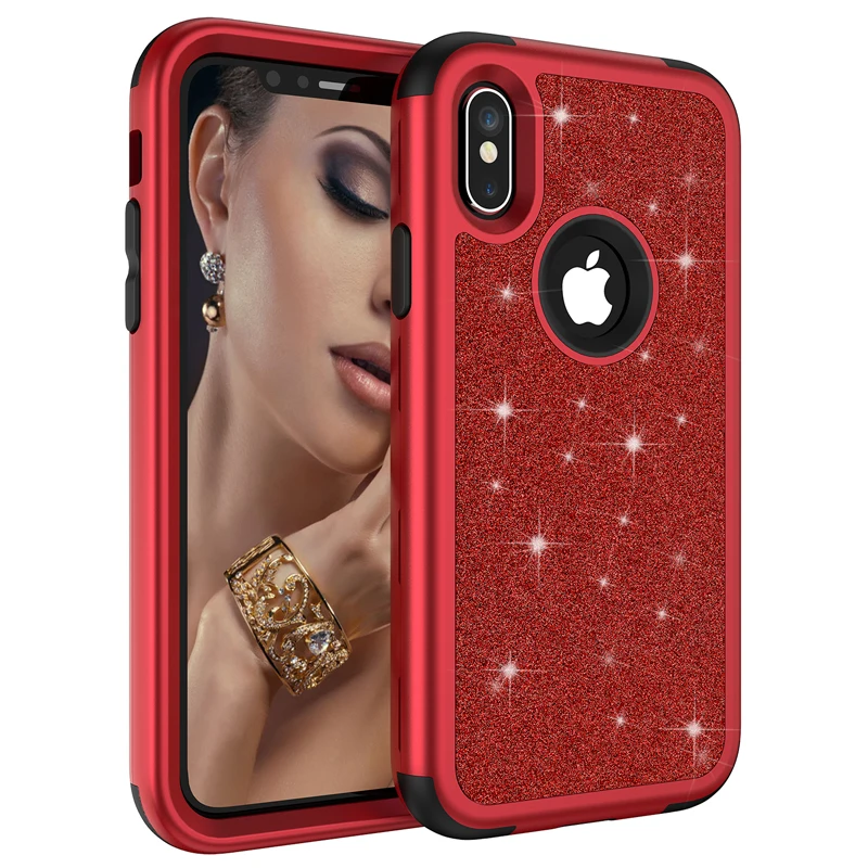 

For iPhone XS XR Glitter Silicon PC Back Case iPhone 6 7 8 Safe 3 in 1 Shockproof Phone Case Back Cover for Apple iPhone XS Max