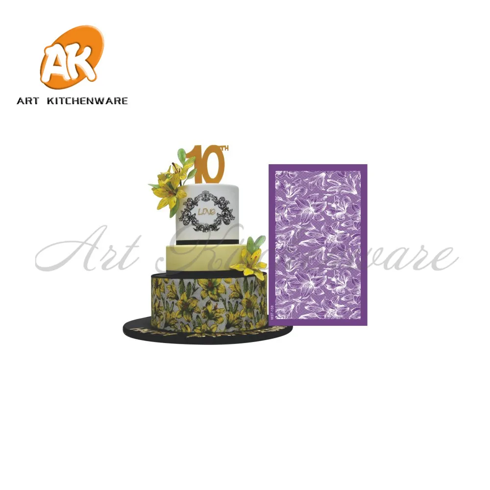 

Blooming Lily Mesh Stencil Flower Cake Stencil Wedding Cake Decorating Tools Soft Fabric Stencils for Fondant Cake Mold Bakery