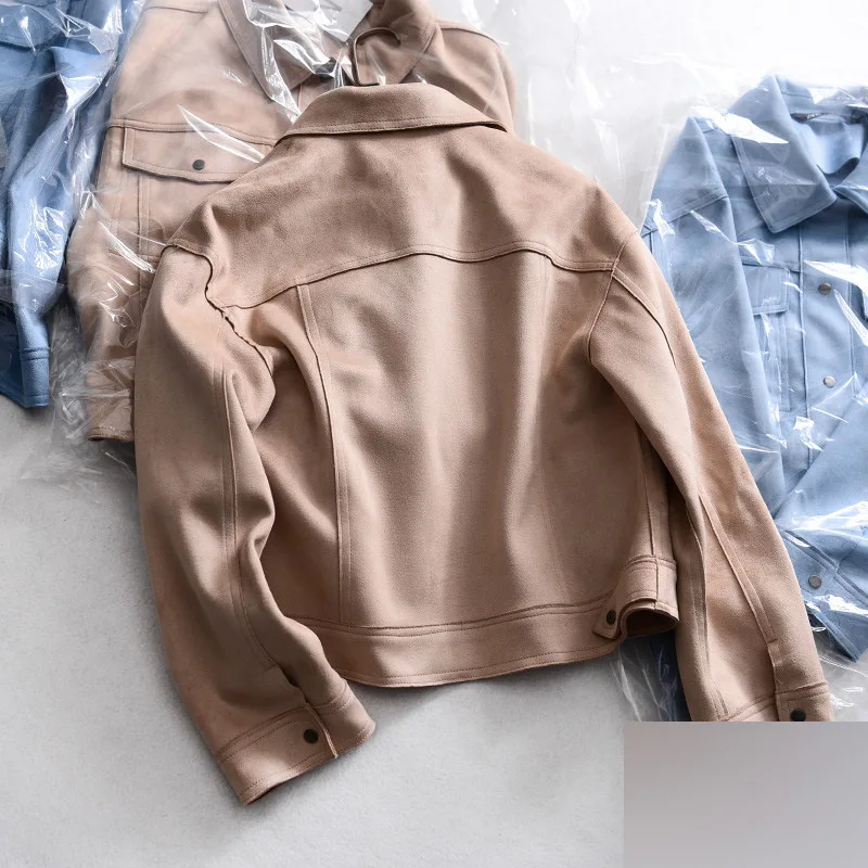 

Fv33 2019 chun xin Retro Fashion Locomotive Suede Fabric Jacket Handsome Short Jacket Women's