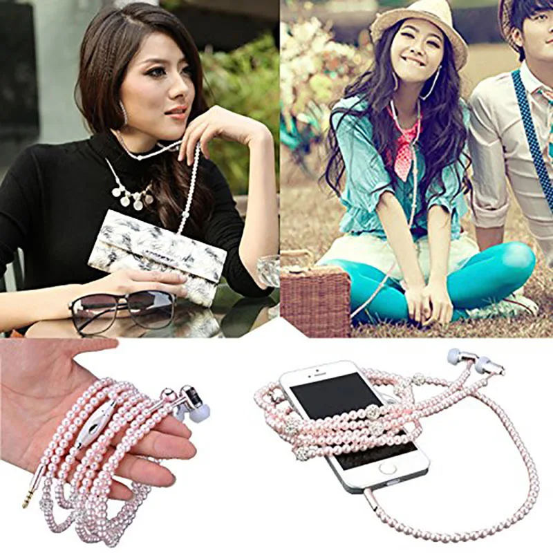 Жемчужное ожерелье наушники со стразами ювелирные изделия с микрофоном