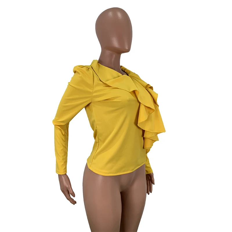 Cascading Ruffle Sweet Bandage Blusas Women Turn Down Collar Long Puff Sleeve T-Shirt Casual Autumn Winter Slim Fit Tops Blusas