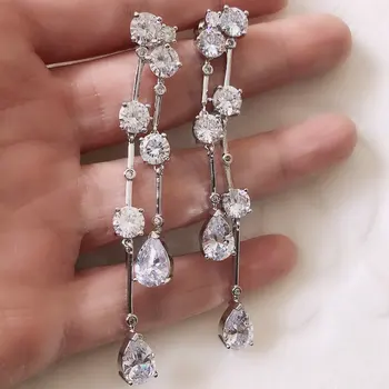 

fashion long tassel cz drop earring for women