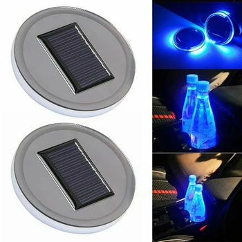 

For BMW MINI Cooper Benz LED Solar Car Cup Pad Auto Interior Atmosphere Light Cup Cushion Drinking Mat Cover Decoration 2Pcs