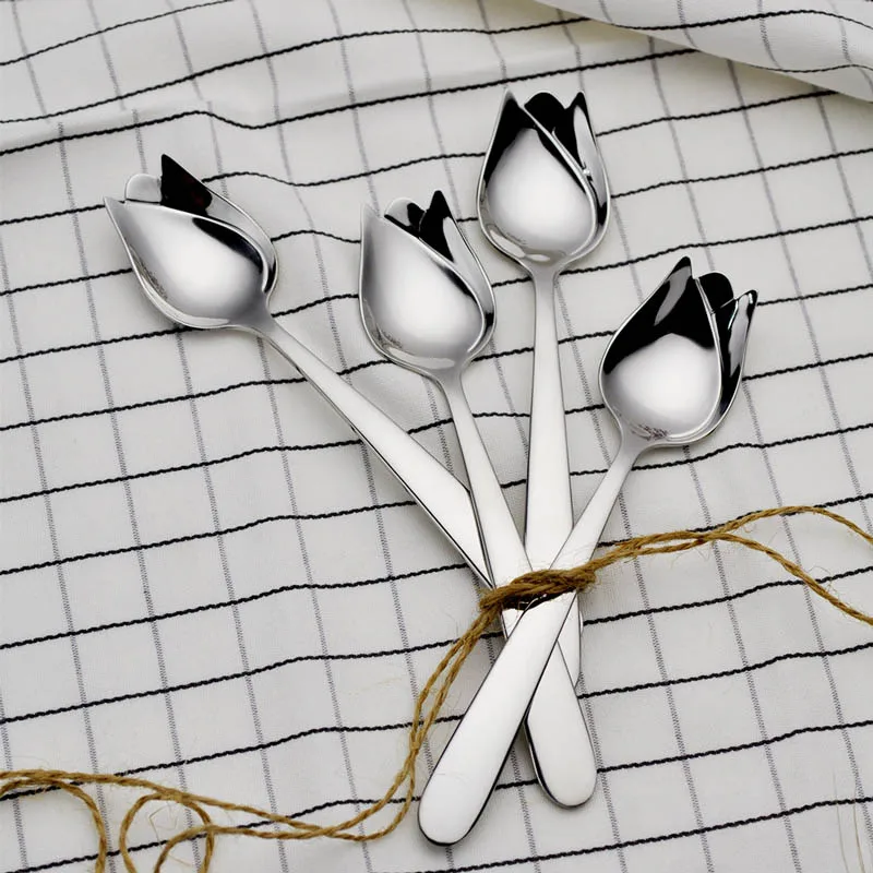 

304 stainless steel rose tulip couple spoon dessert spoon salad spoon ice cream spoon creative spoon soup spoon tableware