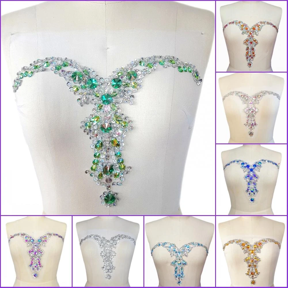 Handmade Vneck Sequin Sew On Neckline Rhinestone Crystal Beaded Trims