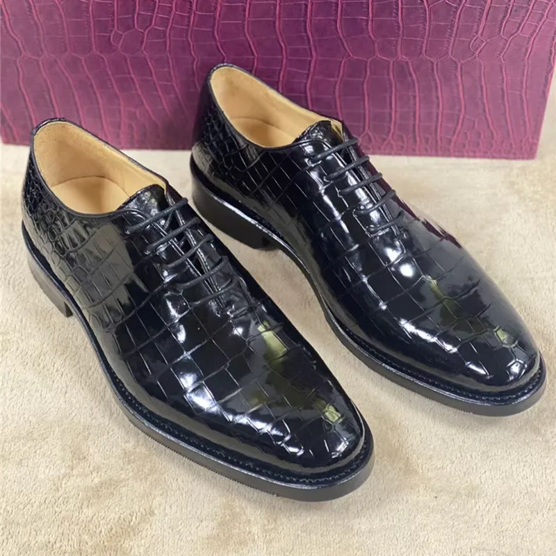 

Authentic Crocodile Belly Skin 100% Hand Stitched Businessmen Dress Oxfords Genuine Alligator Leather Male Lace-up Formal Shoes