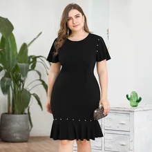 Дизайн, женское платье в европейском и американском стиле, стиль, с оборками, короткий рукав, талия, обнимает, оболочка, бисер, рыбий хвост, крест